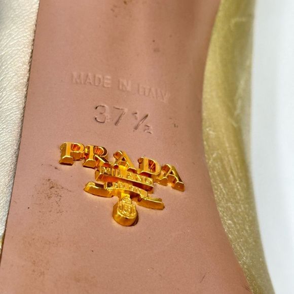 Prada Gold Platform Peep Toe Pump Heels Size 37.5 w/ Original Box Retail $720 - Picture 8 of 11